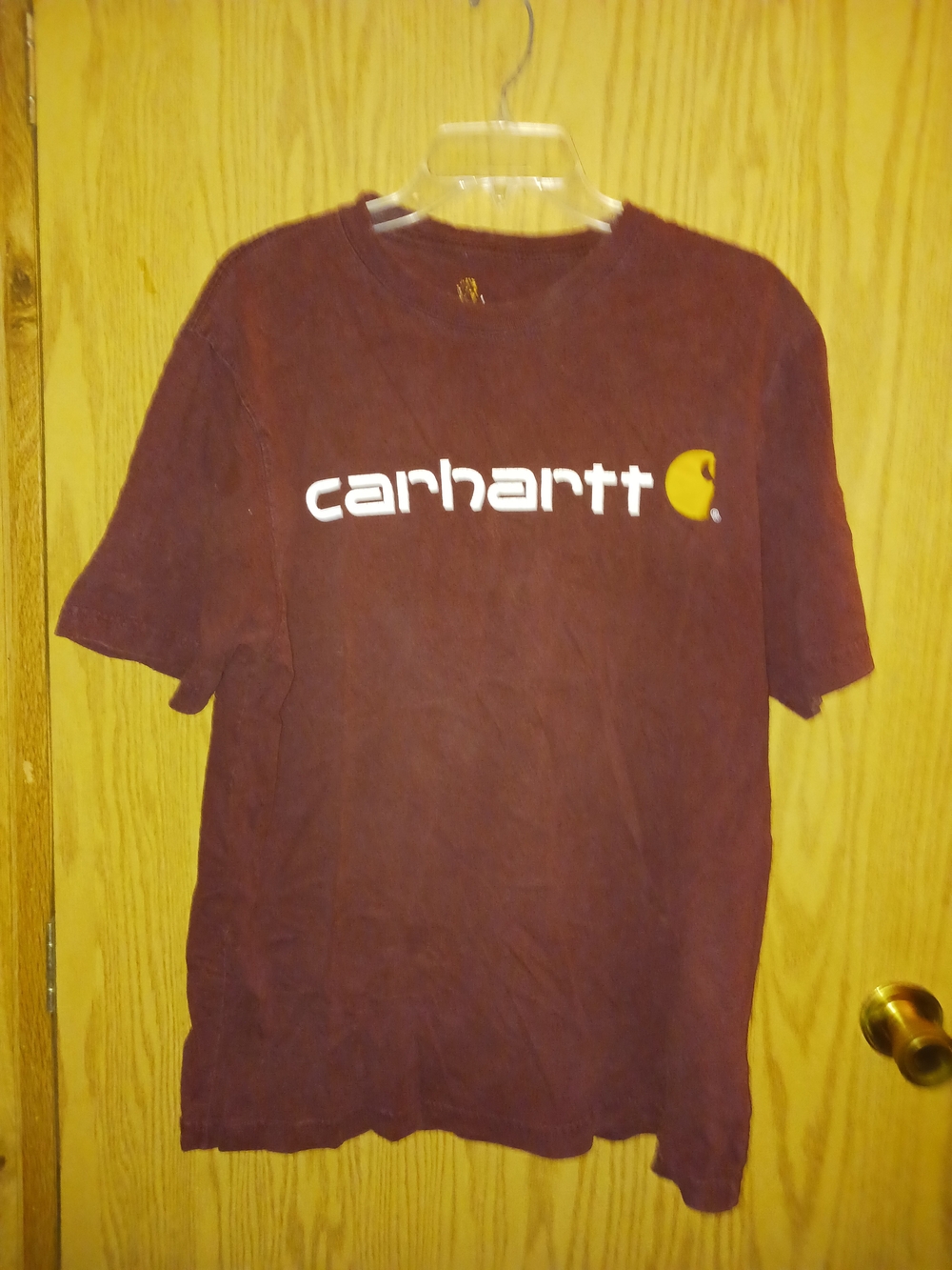 Carhartt Maroon Short Sleeve Logo Tee with Yellow Accent
